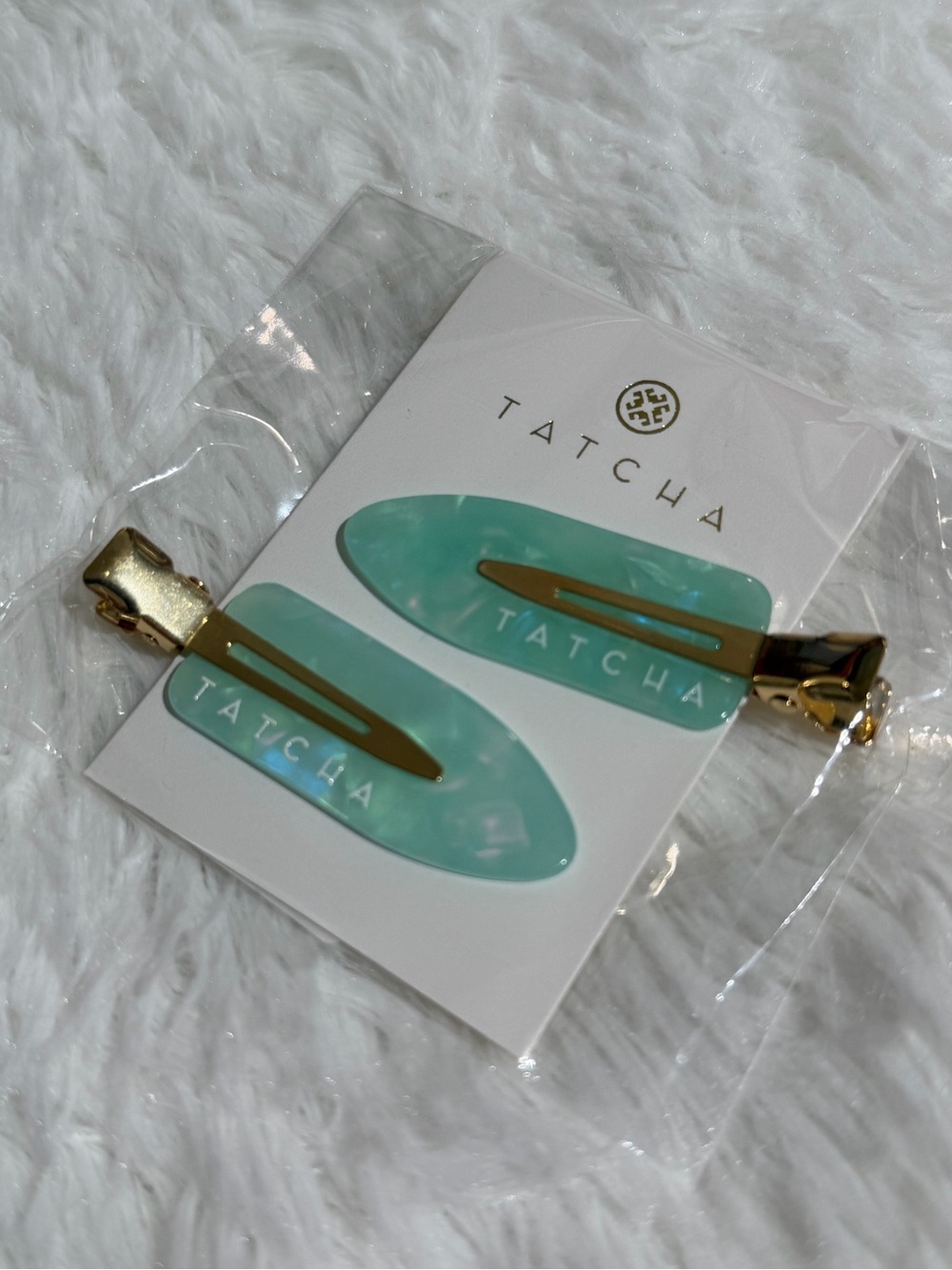 NWT Tatcha Beauty Skincare Hair Clips Set of 2 Non Crease Hair Accessories Aqua - Picture 3 of 3